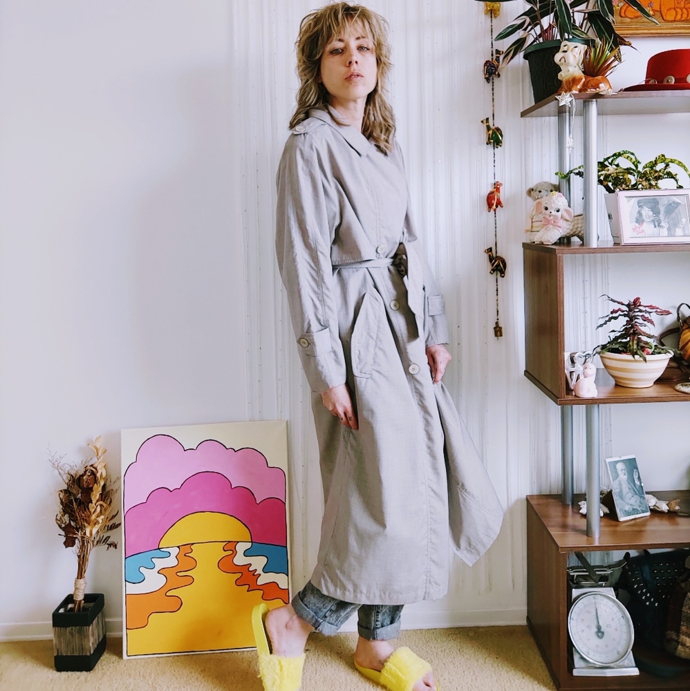 Vintage Button up + belted trench coat